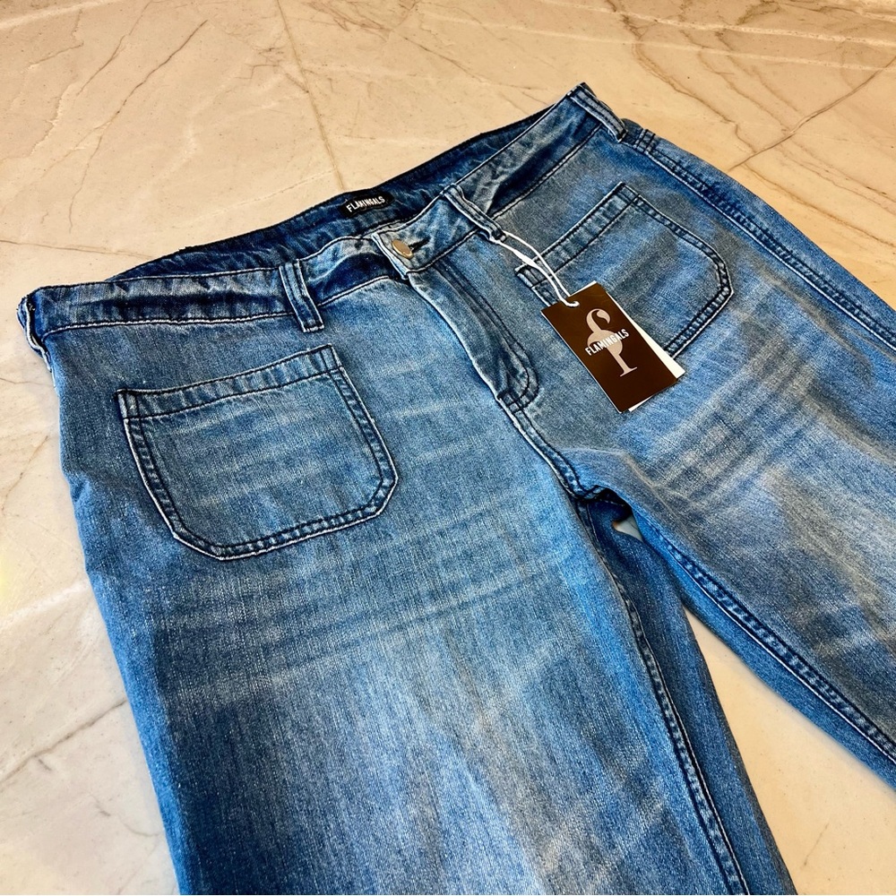 High Rise Wide Leg Jeans XL Patch Pocket Stretch Denim 90s Sailor NWT - Picture 12 of 17